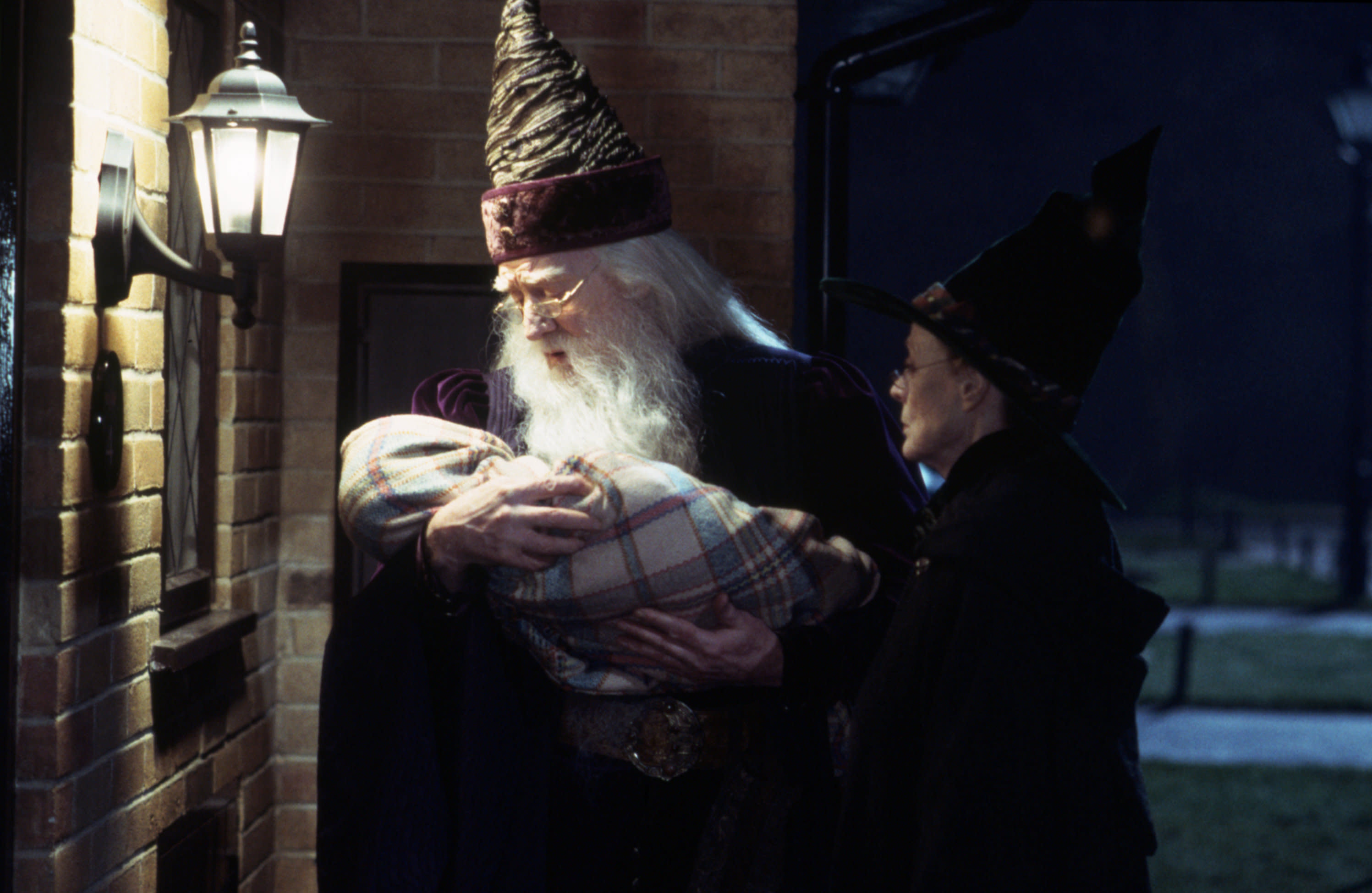 Who delivers Harry to Professor Dumbledore at the Dursley’s?